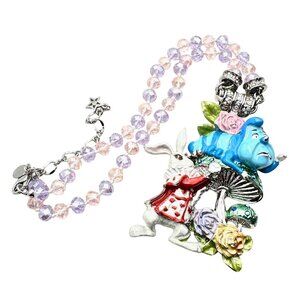 Kirks Folly Womens Necklace Crystal Magnetic Alice in Wonderland Rabbit Silver